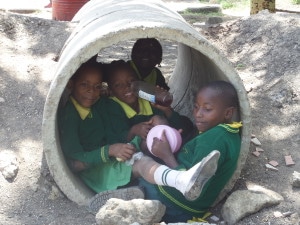 Pupils find a quiet spot in the yard